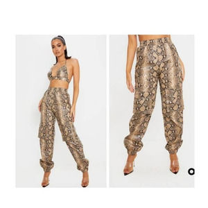 NEW Plus Size Taupe Snake Print‎ Pocket Cargo Pants Trousers Size 24 2X XXL